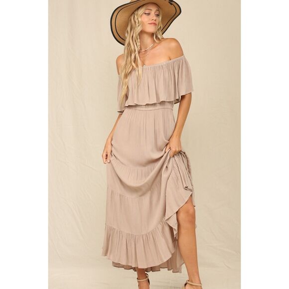 Kyemi RUFFLE OFF THE SHOULDER MAXI DRESS - Picture 3 of 4